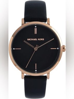 Michael Kors Women's Jayne Black Leather Strap Watch 38mm